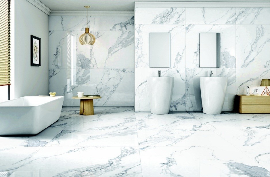 A Bathroom with ceramic tiling