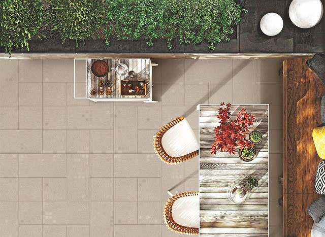 Top down view of tiled garden